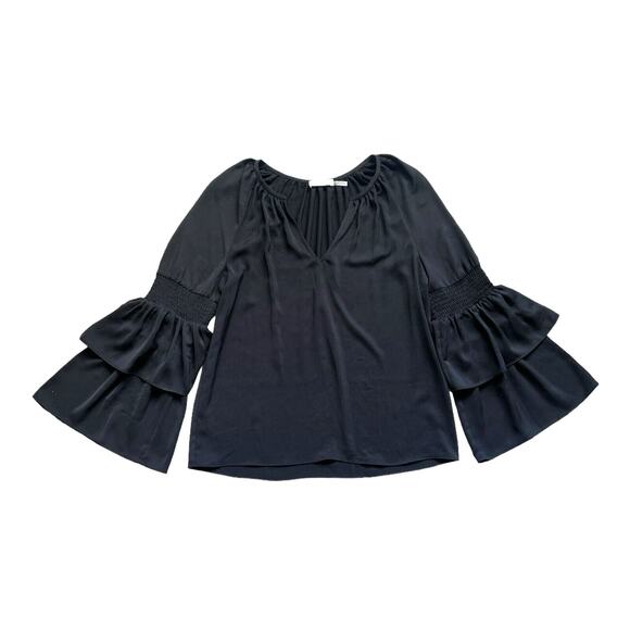 Ramy Brook Blouse Womens Med Lali Black Dramatic Bell Sleeve V-Neck Whimsigoth - Picture 12 of 12